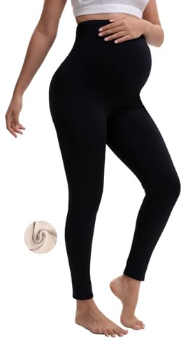 ANTLOOWW Leggings de Maternidad con Forro Polar para Mujer, Pantalones Premamá De Cintura Alta, Tejido EláStico En La Zona del Vientre (FR/ES, Letras, S, Regular, Regular, Negro)