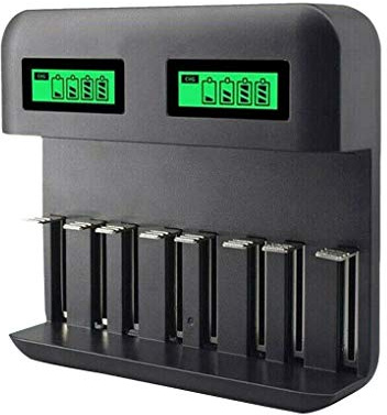 8-Slot Battery Charger USB Powered AA/AAA/C/D Rechargeable Battery Charger with LCD Display