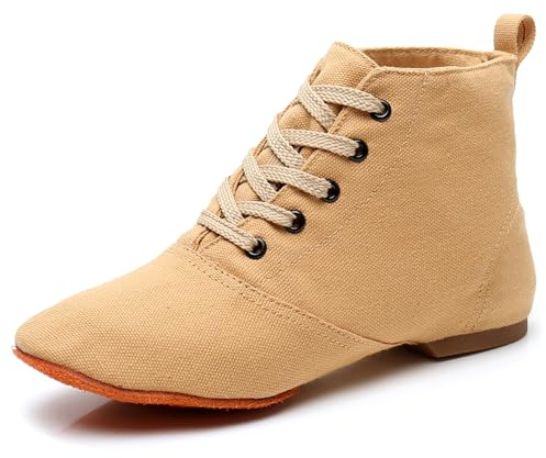 Sekiueo Dam Jazzskor Höga Latin Ballroom Dansskor Lädersula Canvas Snörning För Övning,Brown,34 EU
