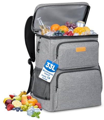 SUNTRIVA Zaino Termico 33L Zaino porta Pranzo Isoterma Impermeabile Borsa Frigo Zaino Grande Zaini da Picnic Portatile per Barbecue Spiaggia Attività All'aperto Grigio