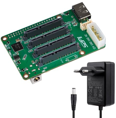 GeeekPi Espansione di memoria SATA a 5 bay, per Raspberry Pi 5, 52Pi Penta SATA HAT per Raspberry Pi 5 2GB/4GB/8GB/16GB, PCIe, compatibile NAS, con alimentatore di rete 12V DC