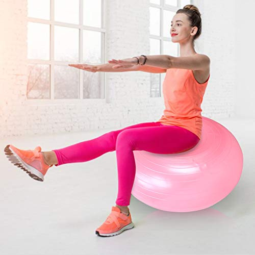 Stylebest Balle de Yoga en PVC Rose de 50 Cm, en Forme de Beignet Anti-Explosion, Siège Flexible pour Enfants et Adultes, Pompe à Pied Incluse