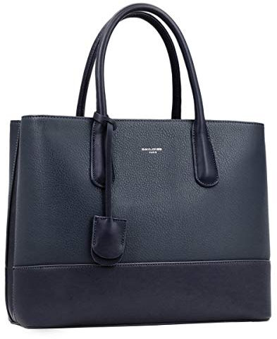 David Jones - Damen Große Handtasche Henkeltasche - Tote Shopper Bag PU Echtes Leder Stil - Multi Pocket Top Griff Taschen - Schultertasche Umhängetasche Arbeit Schule - Marineblau