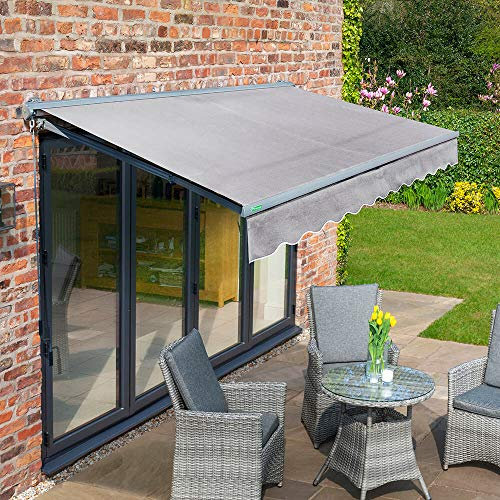 Primrose 3m x 2.5m Manual Half Cassette Garden Charcoal Cassette Silver Awning Waterproof UV Resistant Complete with Fixings and Winder Handle