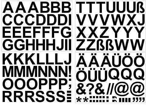 Leicht anzubringende Buchstaben Aufkleber 5cm in schwarz glänzend - 90 HOCHWERTIGE KLEBEBUCHSTABEN - Buchstaben zum aufkleben abc Alphabet - Wasser und wetterfest ideal für den Außenbereich