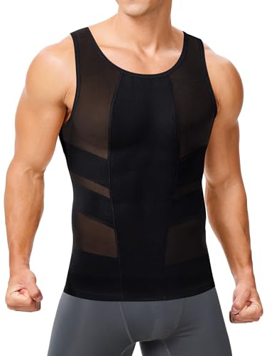 Junlan Debardeur Gainant Homme Ventre Plat Gaine Amincissante Abdo Minceur Shirt Compression Forte(Noir,Large)