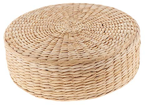 Baoblaze Japanisches Traditionelles Tatami Rundes Geflochtenes Natur Handgemachtes Strohgewebtes Sitzkissen Ø 30 cm 6/10/20 cm Dicke, 30x30x10cm