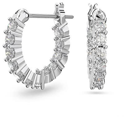 Swarovski Orecchini a cerchio Vittore, Taglio Round, Bianchi, Placcato rodio