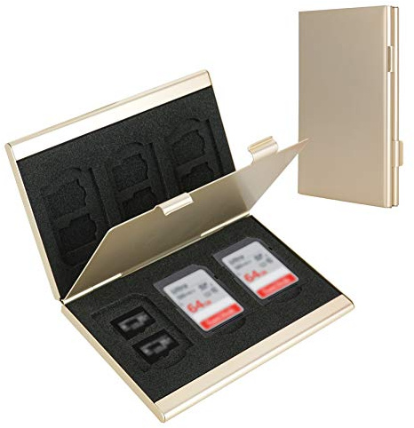 Soporte para tarjetas SD, funda para tarjetas SD, funda para tarjetas de memoria LAVILI CF, carcasa rígida de aleación de aluminio, capacidad de doble capa para tarjetas 6SD y 12 tarjetas TF