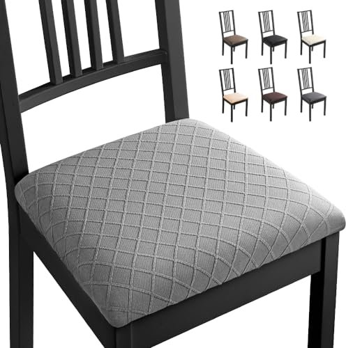Stuhlhussen Esszimmerstuhl Sitzbezug 4 Stück Spandex Jacquard Stuhl Sitzbezüge Stretch-Sitzbezüge Abnehmbar Waschbar Stuhlhussen Sitzschutzbezug für Zuhause, Hotel, Bankett(4 Stück,Hellgrau) -B