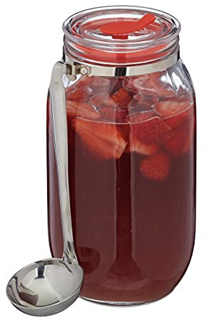 Relaxdays Tarro Cristal con Tapa, 2 litros, con Cazo, Frasco Vidrio, Cierre Hermético, Bote Almacenamiento, Transparente, Silicona, 1 Pieza