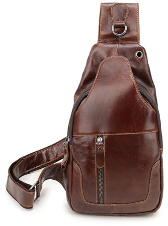 FANDARE Retro Brusttasche Leder Sling Bag Schultertasche Herren Damen Umhängetaschen Sporttasche für Freien Reisen Wandern Hiking Joggen Daypacks