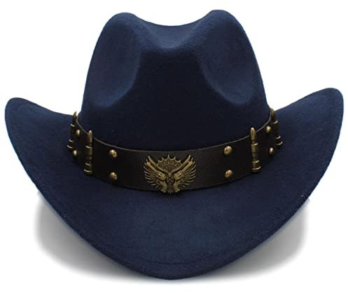 QBQZXAOSOWH Fedora Trilby Mode Frauen Western Cowboy Hut Roll-Up Brim Lady Fascinator Jazz Sombrero Fedora Cap Größe 56-58Cm Dunkelblau