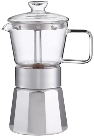 SIXAQUAE Moka Stovetop Espresso Maker,Crystal Glass-top & Aluminum Espresso Moka Pot,Classic Italian coffee maker,360ml(8cup)