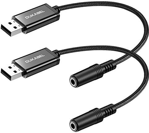 DuKabel USB auf 3,5mm Klinke Adapter 0,25m 2er für PC, Laptop, Mac & PS5 | Externe Soundkarte mit 3.5mm 4 Pole CTIA Buchse, kompatibel mit Headset, TRRS Mikrofon, Lautsprecher (Nicht für TV & Auto)