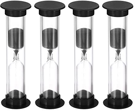 PATIKIL 4Stk 3 Minute Sanduhr Klein Sanduhr mit Plastik Cover Abwärtszählende Sanduhr für Spiele Küche Party Geschenke DIY Dekoration Schwarz