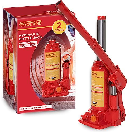 GADLANE Hydraulic Bottle Jack 2 Tonne - Powerful, Durable Alloy Steel Hydraulic Jack with 2 Tonnes Lifting Capacity (2000kg), Safety Overload Valve & Quick-Fit Handle - For Small Cars/Vans - 2 Tonne