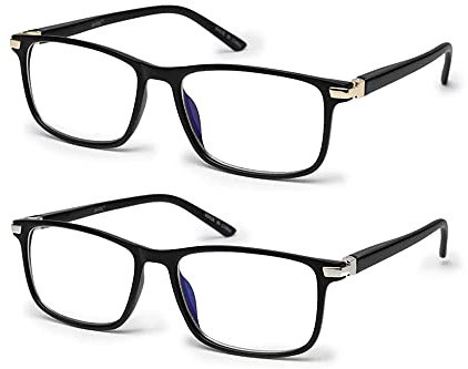 Vecien Blaulichtfilter Brille Computerbrille PC Gaming Anti UV400 Damen und Herren Ohne Stärke Entspiegelt (2-Paar Gläser,schwarz,1081/C1+C2)