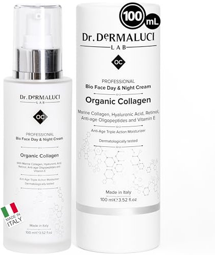 Gesichtscreme Feuchtigkeitsspendend BIO 100ML | Anti Aging, Straffend, Glattend Tag/Nacht | Mit Marine Collagen, Retinol, Hyaluronsaure, Vit E | Peptide & Aloe Vera | Dermatologisch Getestet, Italien