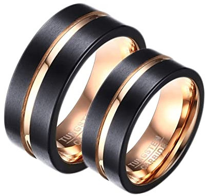 Aotiwe Bague de Mariage Couple, Bagues Or Rose Anneau Brossé Bicolore 8mm Le Carbure de Tungstène Taille Femme 61.5 & Homme 66.5