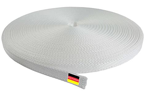 Inovatec 50 Meter Rollladengurt Mini 12mm für Tür und Fenster Rolladen - reißfest und UV-beständig - in Grau Weiß Beige Braun Schwarz, Farbe:Weiß