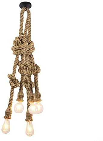 Lámpara de techo industrial de 5 cabezales de cáñamo, lámpara de techo vintage con cuerda de cáñamo retro (sin luz, 1 m)