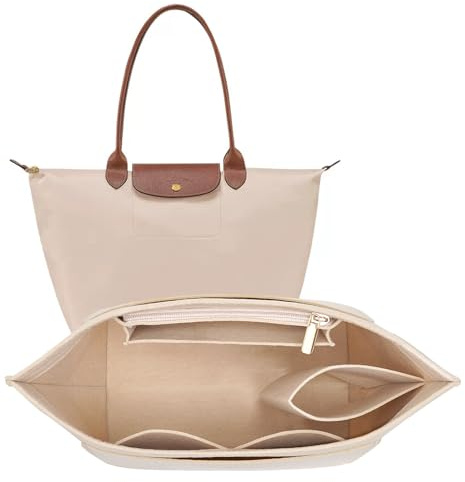 LOUKAYCCI Filz-Organizer-Handtascheneinsatz für Longchamp Le Pliage S, Größe S, Beige