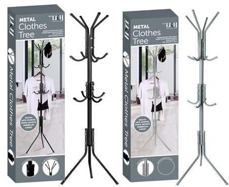 LKH Coat Rack Stand 170cm Steel Hat Stand Coat Stands with 12 Hooks – Clothes Hanger for Jackets, Hats, Scarves, Bags & Umbrellas Space Saving Design Non-Slip Feet-Black