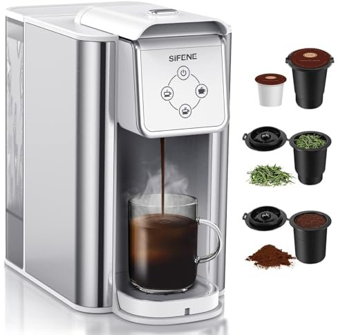 SIFENE Single Serving Coffee Maker, 3 in 1 Coffee Machine, Ground K-pod Capsule, 150ml, Removable Cup, White Water Tank