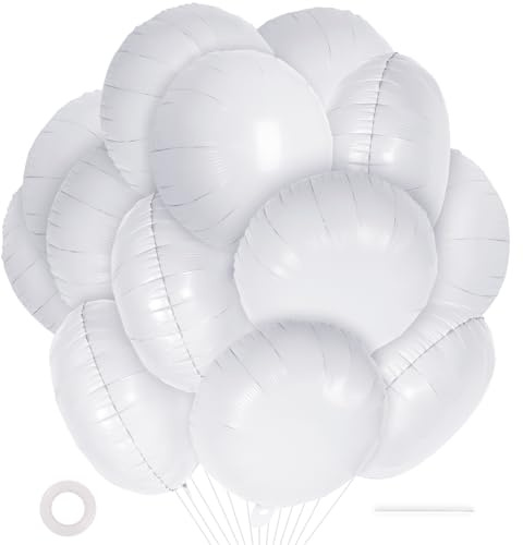 20 Pcs White Round Shaped Balloons,18 Inch Round Foil Balloon,Giant Round Mylar Balloon Helium Balloons for Birthday Party Baby Shower Wedding Decorations (White)