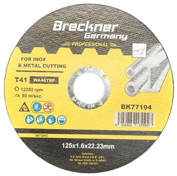 10 Pezzi Dischi da Taglio T41 125x1.6x22mm Acciaio INOX Ferro Metallo Disco Flessibili per Smerigliatrice Angolare Mola Taglio Breckner Germany