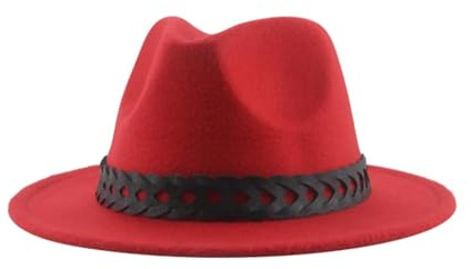 SOYNIA Fedora Trilby Filzhut Hut Hüte Für Damen Und Herren Solide Fedoras Gürtel Lässig Formelle Kleidung Panama Große Filzkappen 60–62 cm (XL) Rot