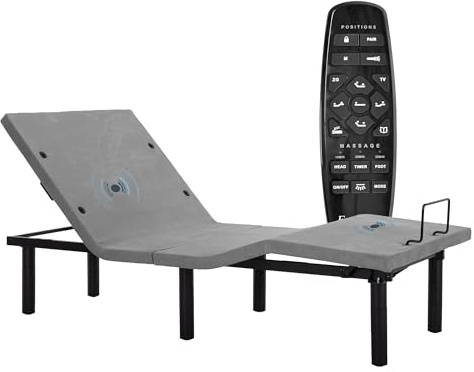 Fromann Adjustable Electric Twin XL Bed Base Frame with Massage, USB Type-C Ports, Zero Gravity, Under Bed Led Lighting and Three Leg Height (Grey)