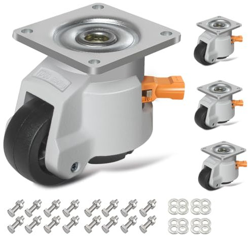 IQWTU 4 Rotelle per Mobili Pesanti Carico 1000 kg, 50MM Ruote Girevoli con Impugnatura a Cricchetto, Nylon Rotelle Piatte Ruote Girevoli Pesanti, Silenziose e Robuste Ruote Pesanti Rotazione a 360°