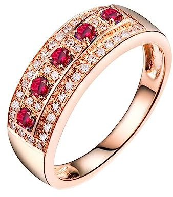 Vorsteckring Gold 750, Verlobungsring Mode Labor Geschaffener Rubin 0.15ct Runde Form Rosenrot Trauringe Größe 60 (19.1) 18 Karat Roségold