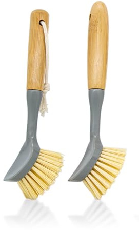SinChic Dish Brush with Bamboo Handle,2 PCS Kitchen Dish Brushes Multi-Function Scrub Brush Natural Cleaning Brush for Dishes Pans Pots Kitchen Bathroom
