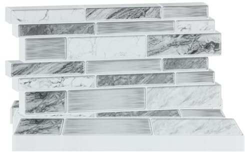 Hode Piastrelle Adesive Bagno Cucina Muro 24 Pezzi, Effetto Marmo Mattoni Stile Paraschizzi Adesive per Parete PVC Impermeabile Autoadesivo (Grigio)
