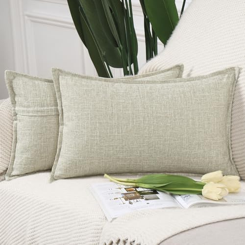 MADIZZ Set med 2 Polyesterlinne Kuddfodral Mjuk Dekorativa Kuddskal för Soffa Sovrum 40 x 60 cm Havregryn