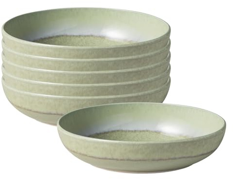 Villeroy & Boch like. by Perlemor Alga Pastaschalen 6er Set, 22 cm, Suppenschalen mit Reaktivglasur, Premium Porzellan, Grün