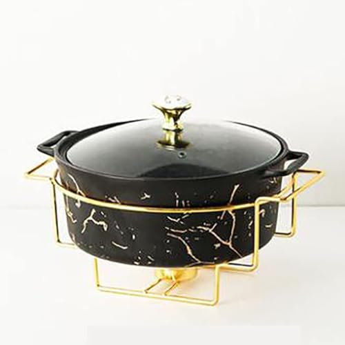 Food Warmer For Parties Buffets, Food Warming Tray Round Chafing Dish Buffet Set, Ceramic Marble Finish Chafer With Glass Lid, Chafer And Buffet Warmer Set For Buffet Weddings Part(Size:A,Color:Black)