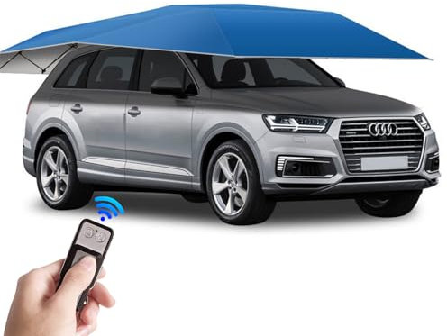 Naturalpowev Tenda per Auto Universale per Posto Auto Coperto Mobile, Tenda per Auto 2 in 1 Automatica Manuale con Telecomando, coperture per Auto Blu Navy per Automobili all'aperto e al Coperto,4.8m