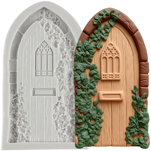 MINFEIDMS Enchanted Vintage Fairy Garden Fondant Moulds Fairy Gnome Home Door Silicone Moulds Door Chocolate Moulds for Sugar Cake Decorating Cupcake Topper Gum Paste Candy Polymer Clay