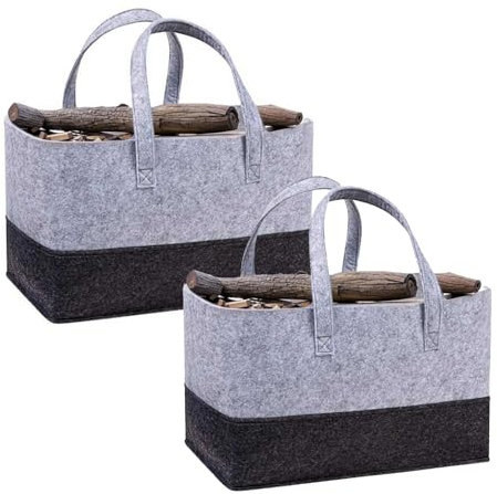 volumoon 2 Stück Filztasche Groß, 30L Filz Einkaufstaschen, Faltbar Kaminholztasche, Spielzeug Aufbewahrungstasche, Tragetasche Filz für Einkaufen, Aufbewahrung, Reisen, Picknick, 38x25.5x25.5CM