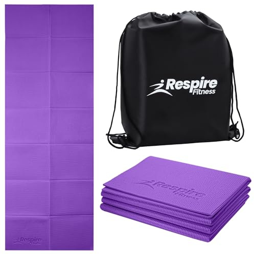 Respire Fitness Lightweight Foldable Yoga Mat for Travel - Non-Slip Portable Gym Mat for Women & Men. Soft, Supportive 3-Layers. Essential for Fitness, Training, Pilates, Exercise, Workout (Purple)