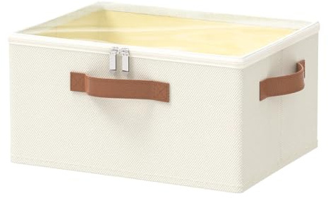 OUTBROS Faltbare Aufbewahrungsbox, Kleiderschrank Organizer mit Deckel, Unterbett Stoff Aufbewahrungsbehälter für Kleidung Decken Bettdecken, Beige, 40 x 30 x 20 cm, 1 Stück