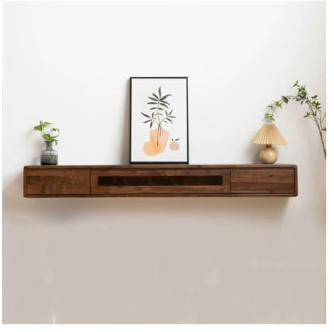 TV Schrank Hängend Wandhängender schwimmender TV-Ständer aus Holz, wandmontierter Entertainment-Center-TV-Schrank, moderner TV-Ständer, Regal, WLAN-Router, Kabel-Organizer, Aufbewahrungsschrank TV Low
