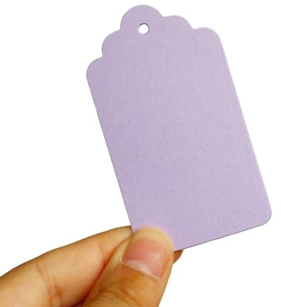 jiingekk Cartoncini di carta, 50 etichette con foro per nome, segnaposto, etichette da appendere, etichette per feste, colore viola