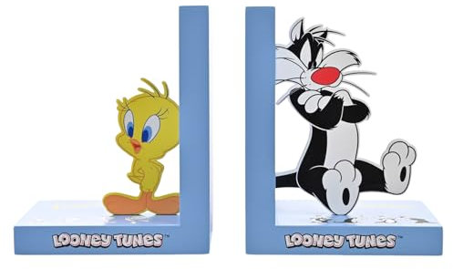 Warner Bros - Coppia di fermalibri Looney Tunes - Titti e Sylvester - Merchandise con licenza ufficiale - Articoli per la casa e regali, soggiorno, biblioteca, libreria camera da letto per bambini e