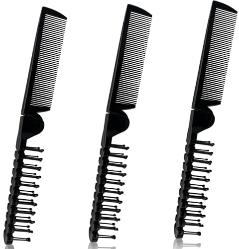 Foldable Portable Hair Brush Set of 3PCS, Anti-Static Comb & Dual-Headed Hairdressing, Unisex, Black Travel Comb Set