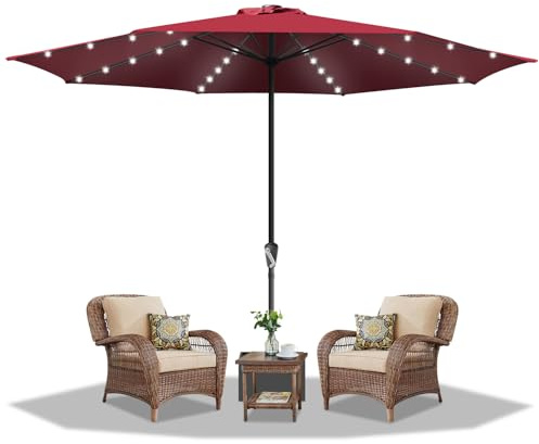 Daromigo Sonnenschirm LED Solar Ø 350 cm Rot mit Kurbel | Ampelschirm Gartenschirm Sonnenschutz UV Schutz 50+ | Kurbelschirm Marktschirm wasserdicht für Garten, Balkon, ohne Ständer